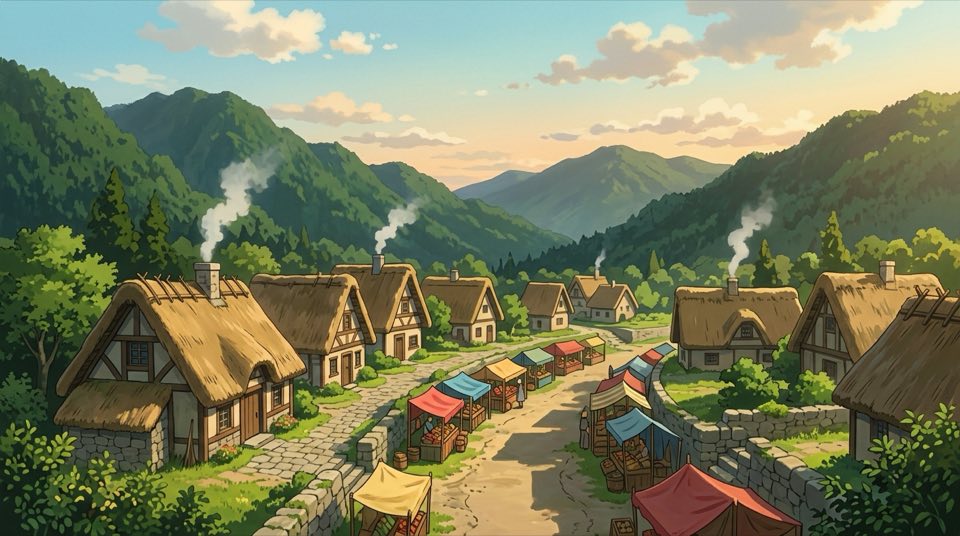 An anime-style [settlement type] nestled in a [natural se…