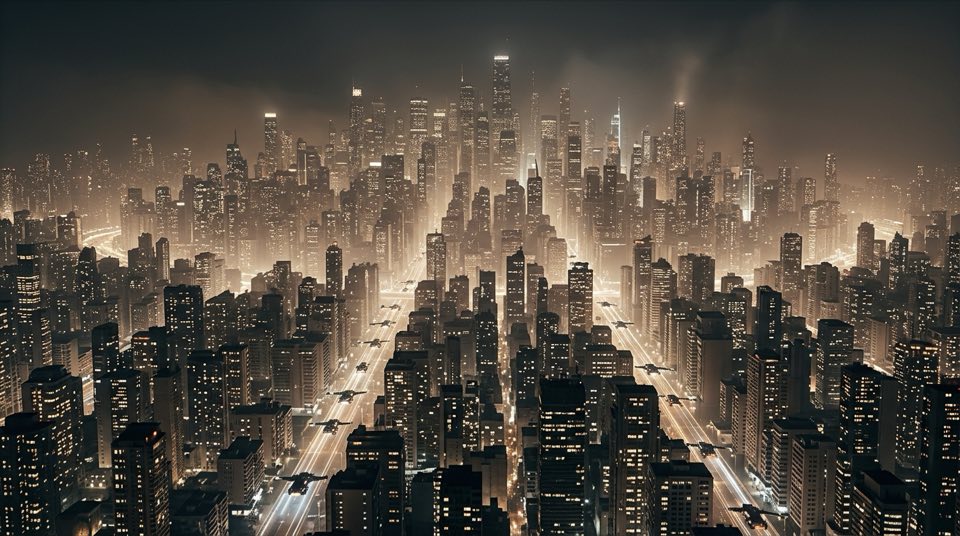 futuristic megacity descent