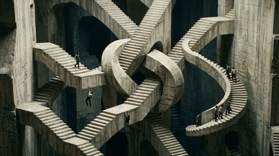 An infinite [architectural element] built from [surface t…