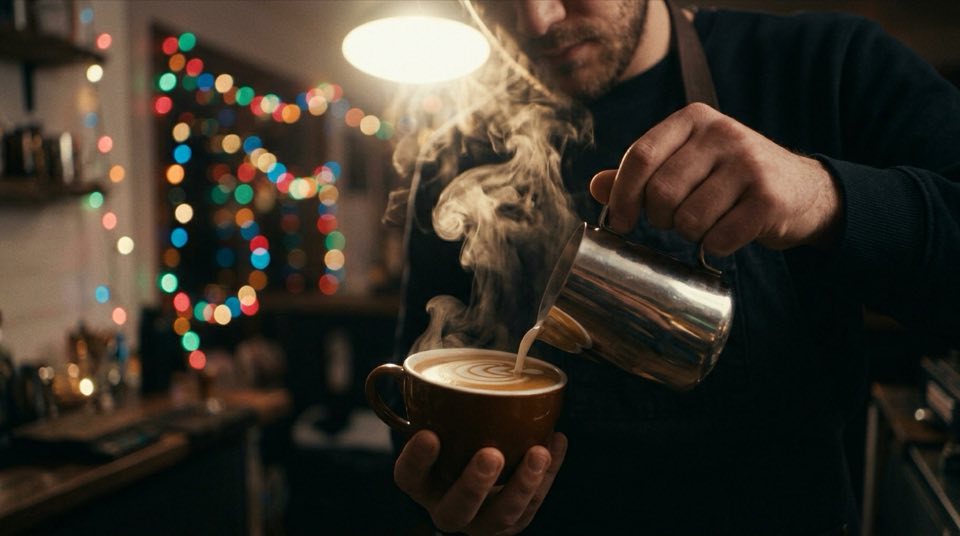 A [subject] at a slight low angle, [] — [atmospheric deta…