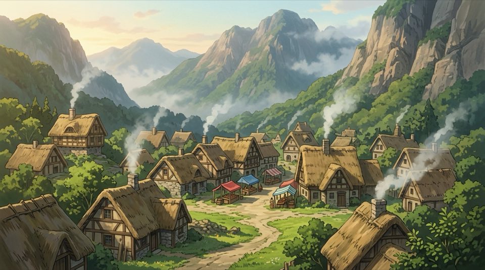 An anime-style [settlement type] in a [natural setting],…