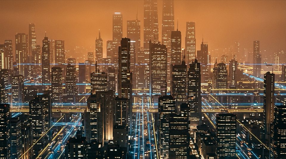 futuristic megacity descent