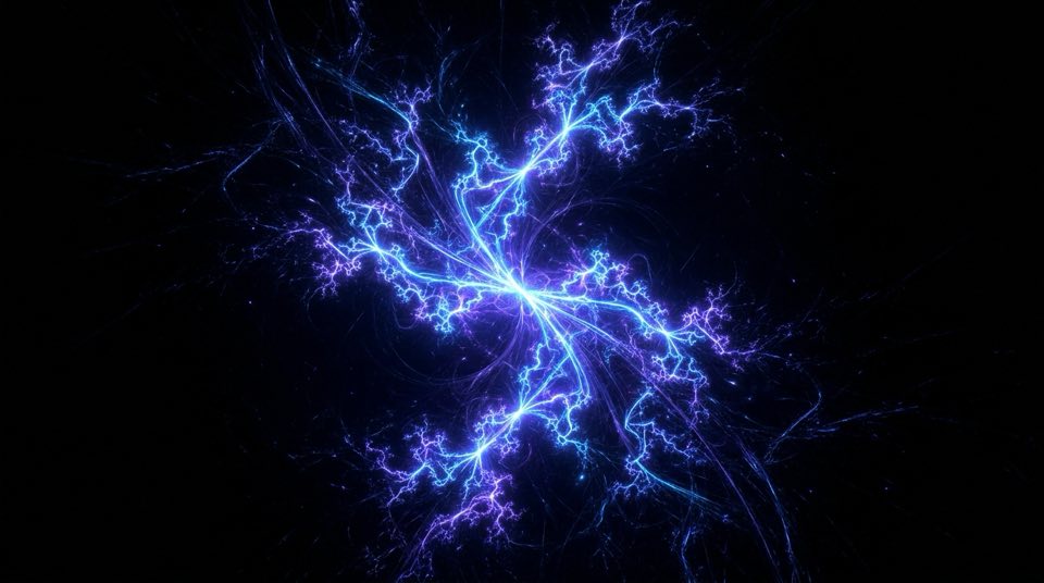 Fractal patterns of [color palette] light growing from a…