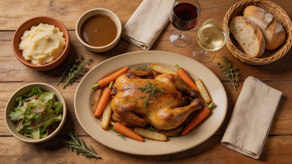 Overhead flat-lay of [meal scene] on [surface type] — []…