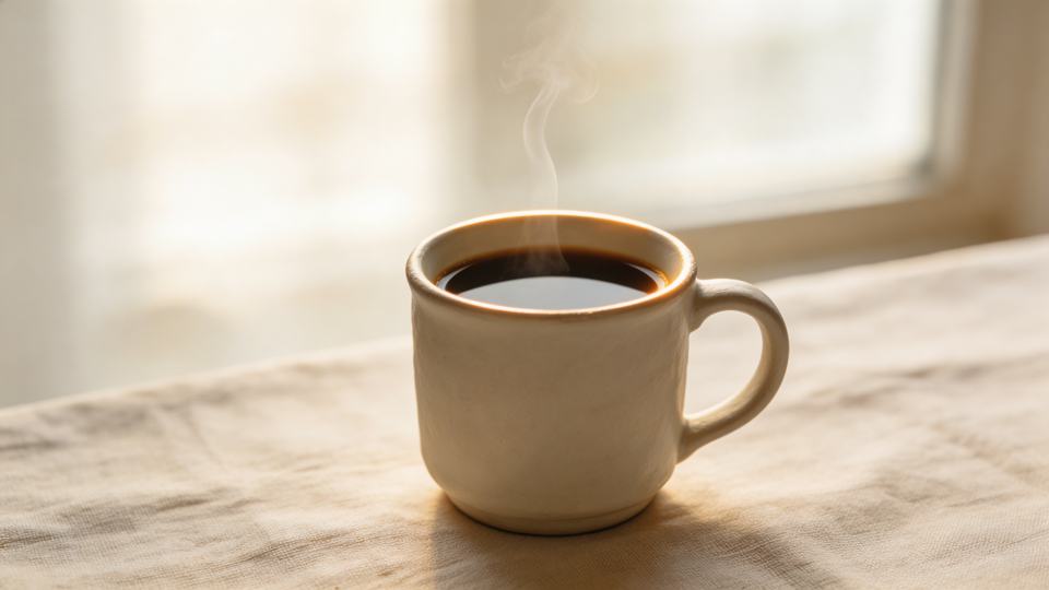 A [vessel type] containing [hot liquid] on a [surface], […