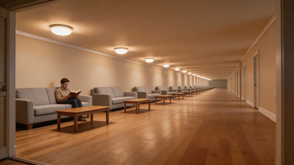 A [room type] that extends in [impossible direction] beyo…