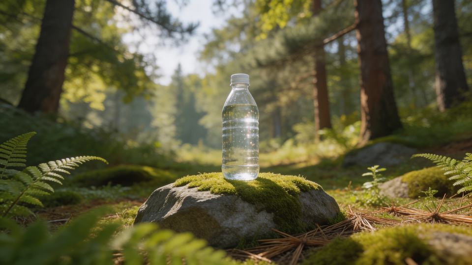 glass water bottle ad