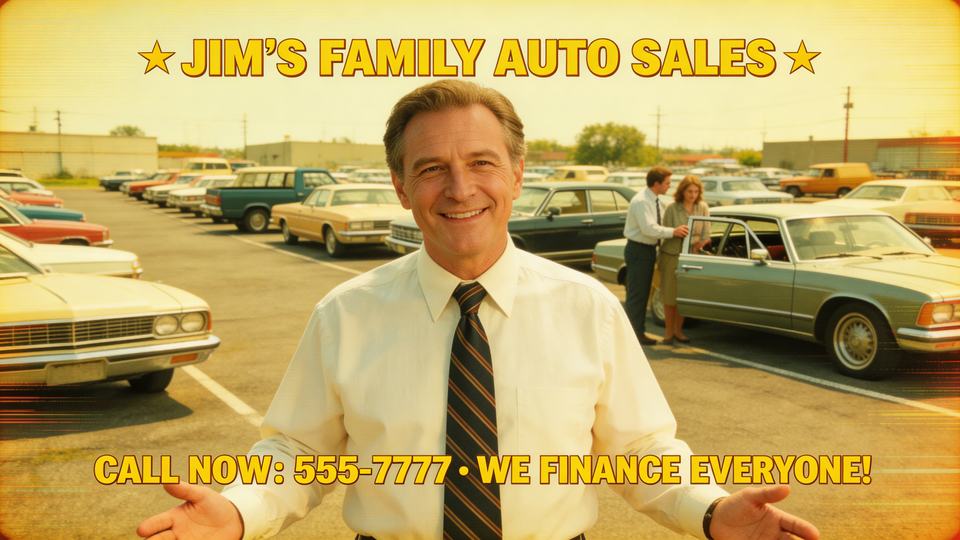 A [decade] local TV commercial for [local business type]…