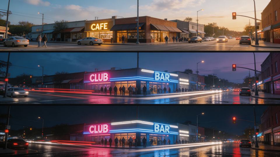 Time-lapse of a [neon location type] from [start time] to…
