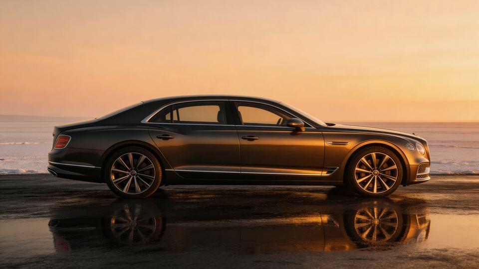 A [vehicle type] stationary — [] at a slow walk-around di…