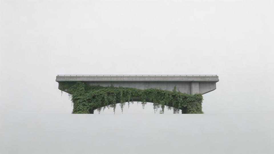 A [man-made structure] in the process of [slow transforma…