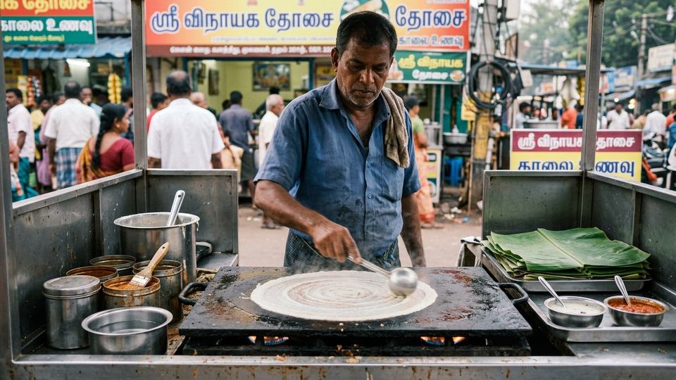 A [street food vendor type] at their [stall or station] i…