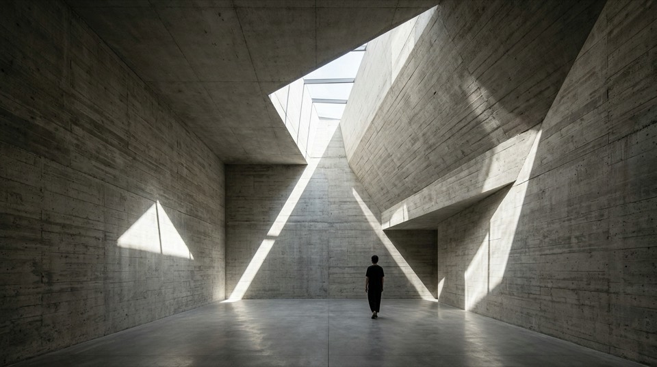 The interior of a [light-defining architectural space] —…