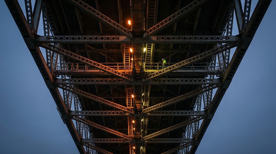 A [infrastructure type] at [unusual viewing position] — […