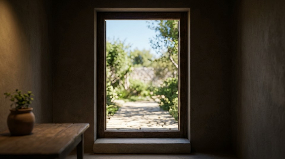 The threshold between [inside] and [outside] — [] at the…